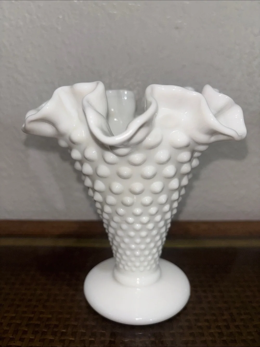 White Hobnail Ruffled Vase -